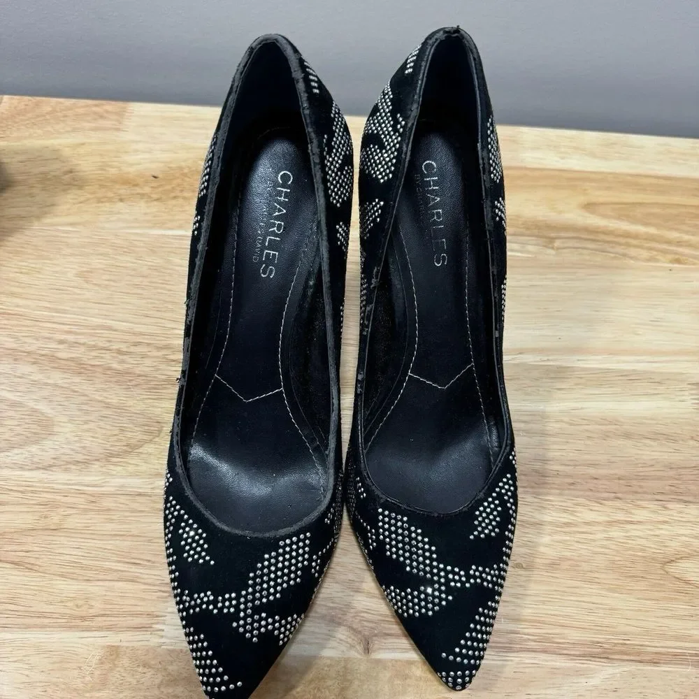 Charles David Pumps Womens 8 Black‎ Pact Heels Studs Going Out Pointed Toe